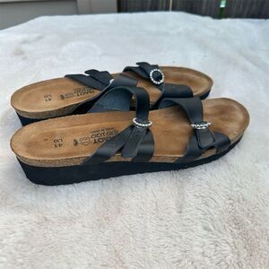 Naot Women's Black Slide Sandals Size 10 Double Strap Buckle Comfort